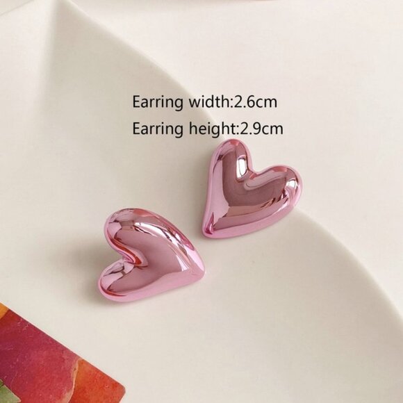 Pink Heart Design Stud Earrings - Picture 3 of 3